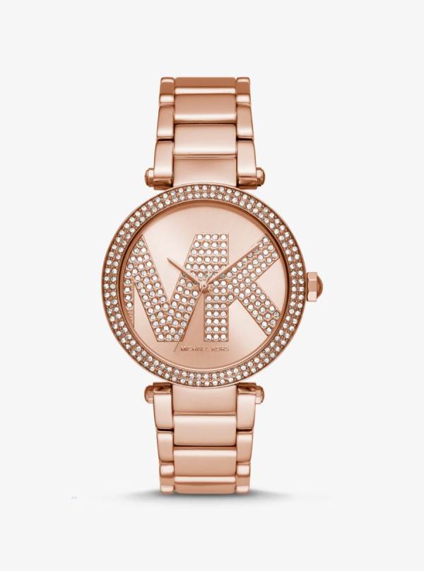Damske Rose Gold-tone Hodinky Michael Kors Oversized Pavé Logo Ruzove Zlate - Hodinky Michael Kors Vypredaj | RAWSQ-5143
